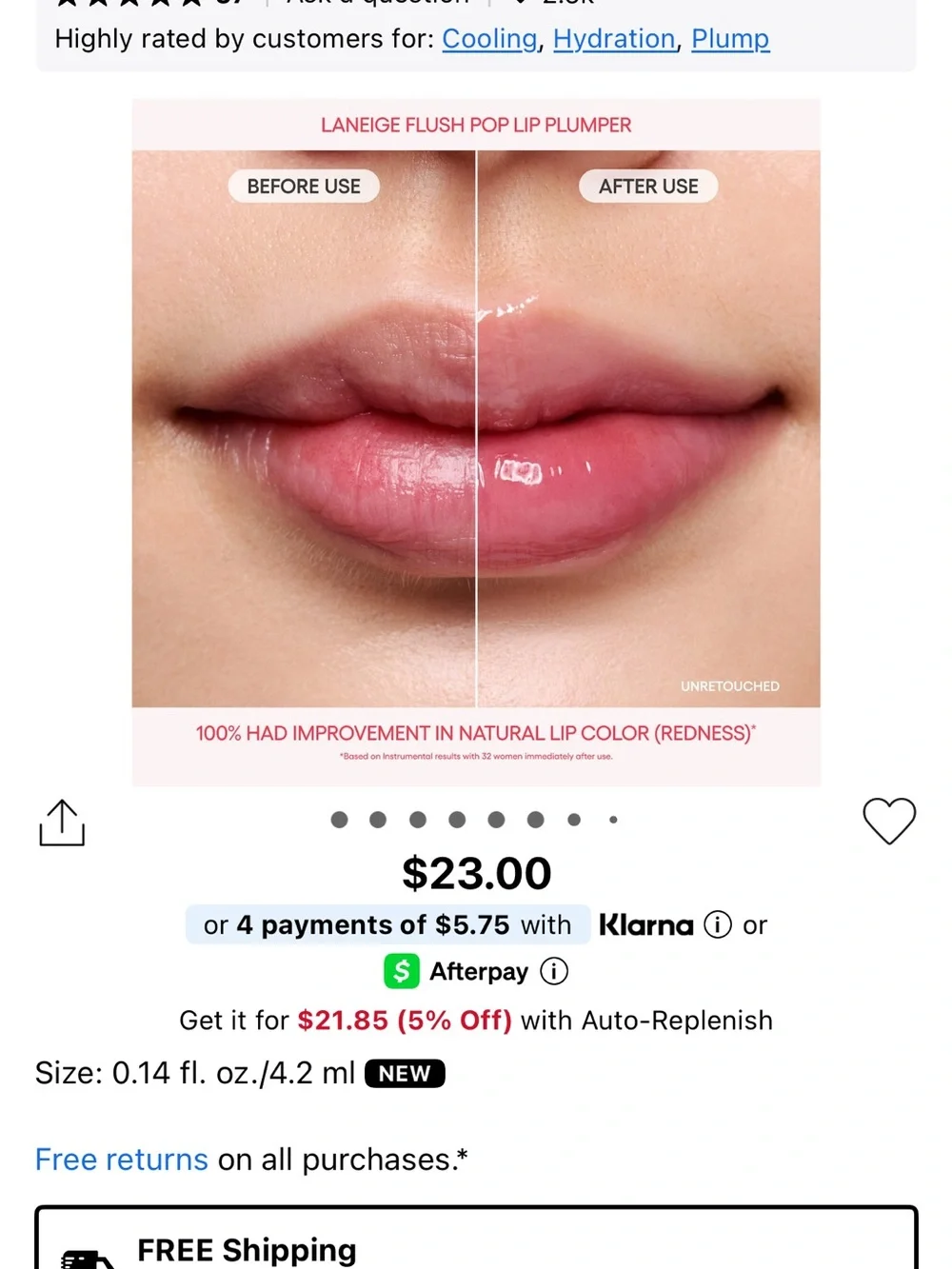 LANEIGE Flush Pop Lip Plumper Gloss - Red